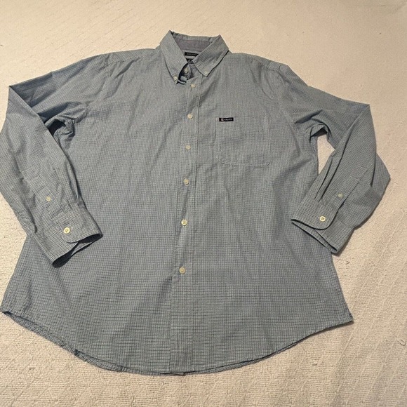 Chaps Easy Care Button-Up Shirt Men's Size L Maroon Blue Long Sleeve - Picture 1 of 16